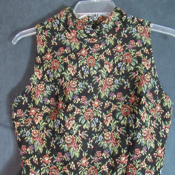 Double Zero Dress Womens Small Black Floral Tapestry Posh Fit & Flare Flirty - Picture 2 of 10